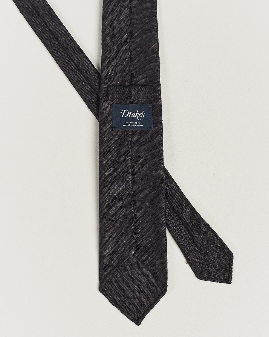 Hombres | Drake's Tussah Silk Handrolled 8 cm Tie Black | Drake's | Tussah Silk Handrolled 8 cm Tie Black