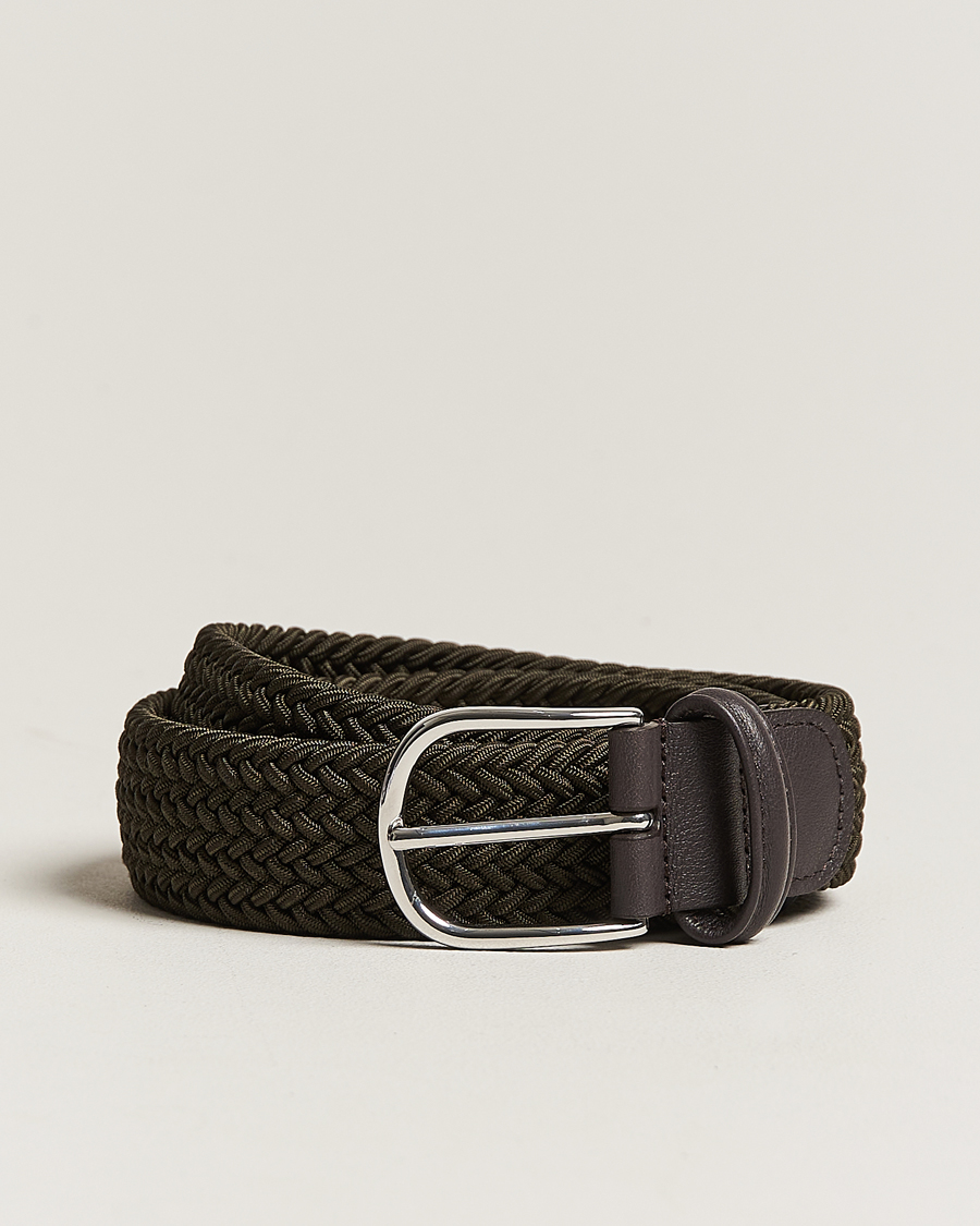 Hombres | Cinturones | Anderson's | Stretch Woven 3,5 cm Belt Green