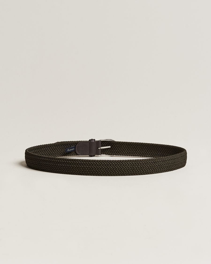 Hombres | Cinturones | Anderson's | Stretch Woven 3,5 cm Belt Green