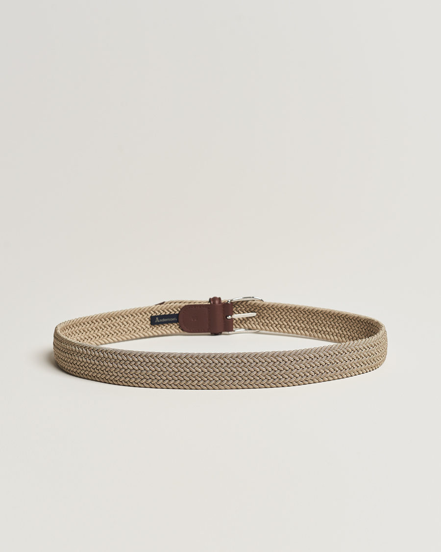 Hombres | Cinturones tejidos | Anderson's | Stretch Woven 3,5 cm Belt Beige