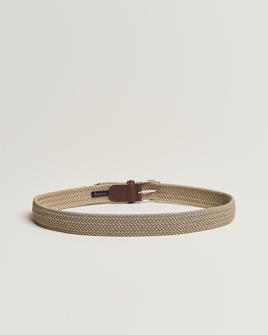 Hombres | Cinturones | Anderson's | Stretch Woven 3,5 cm Belt Beige