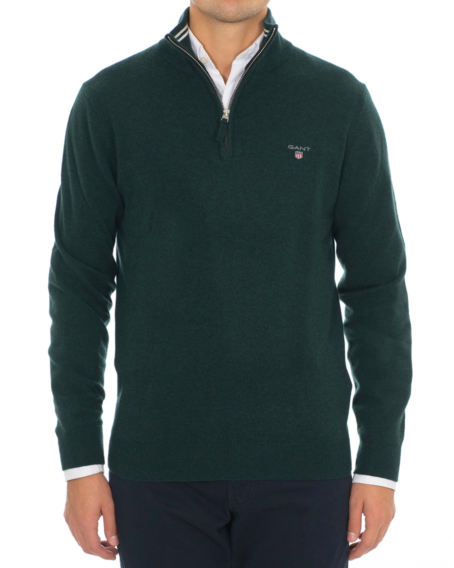 Hombres | Jerséis y prendas de punto | Gant | Lambswool Half Zip Tartan Green