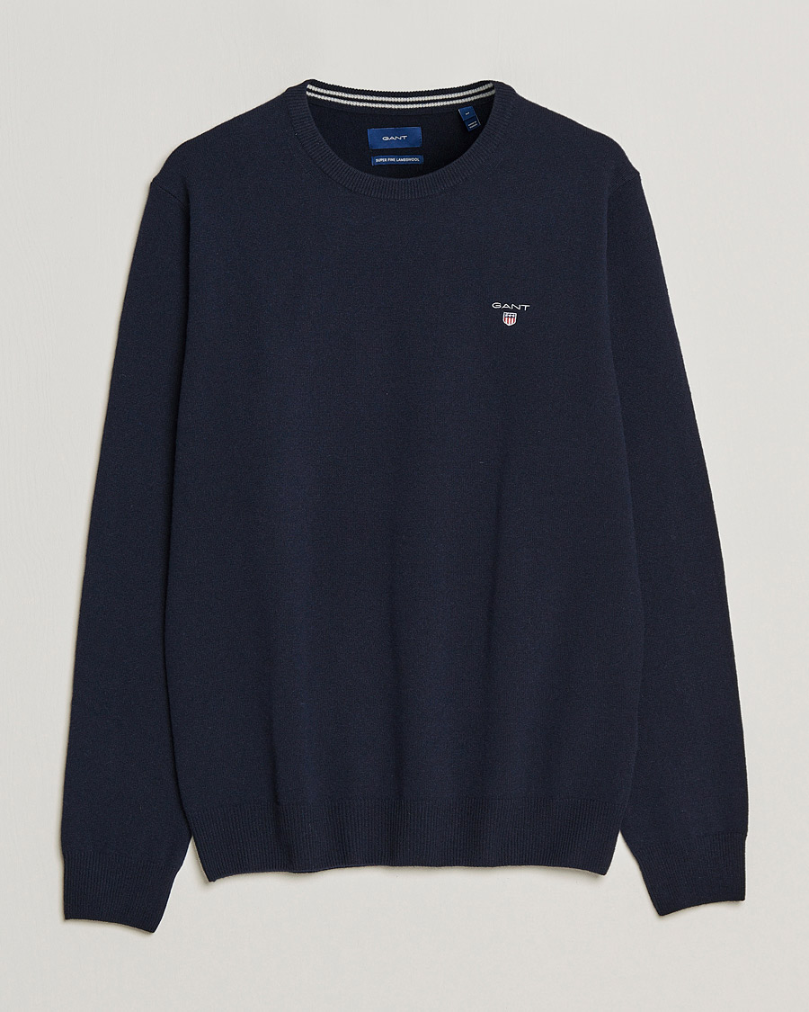 Hombres | Jerséis y prendas de punto | GANT | Lambswool Crew Neck Pullover Marine