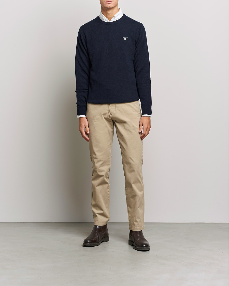 Hombres | Jerséis y prendas de punto | GANT | Lambswool Crew Neck Pullover Marine