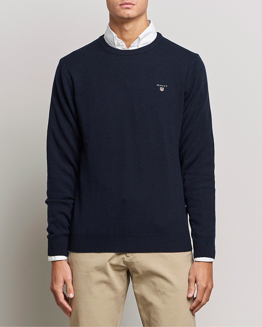 Hombres | Jerséis y prendas de punto | GANT | Lambswool Crew Neck Pullover Marine