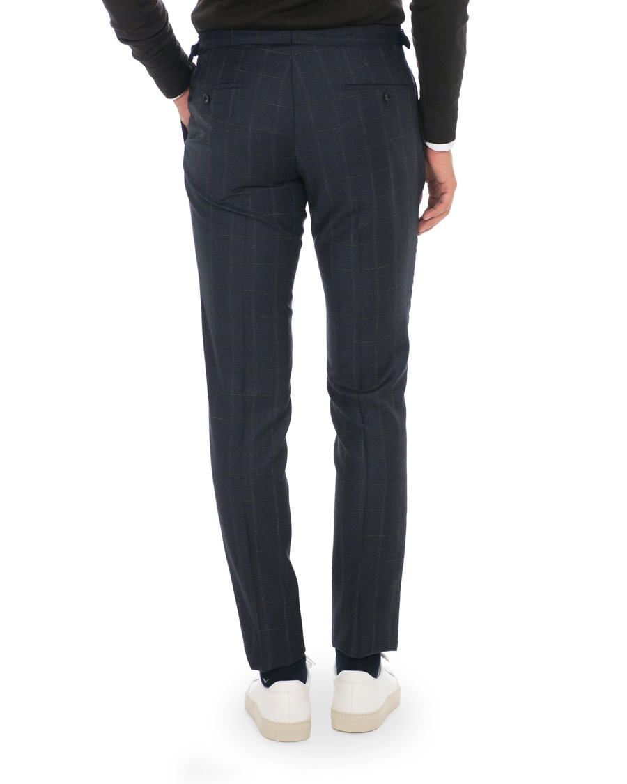 Hombres | Pantalones | Incotex | Slim Fit Side-adjuster Windowpane Flannel Trousers Navy