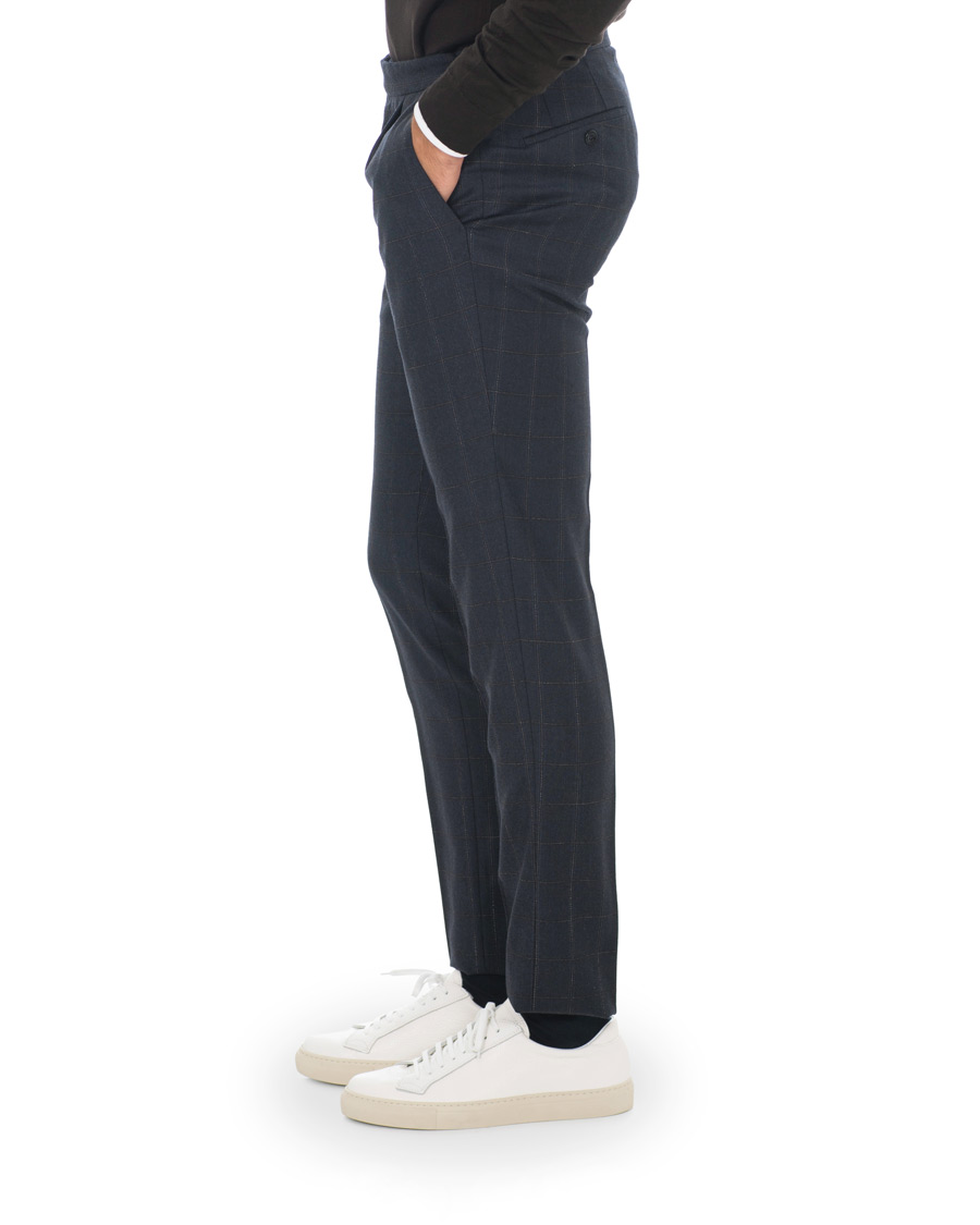 Hombres | Pantalones | Incotex | Slim Fit Side-adjuster Windowpane Flannel Trousers Navy