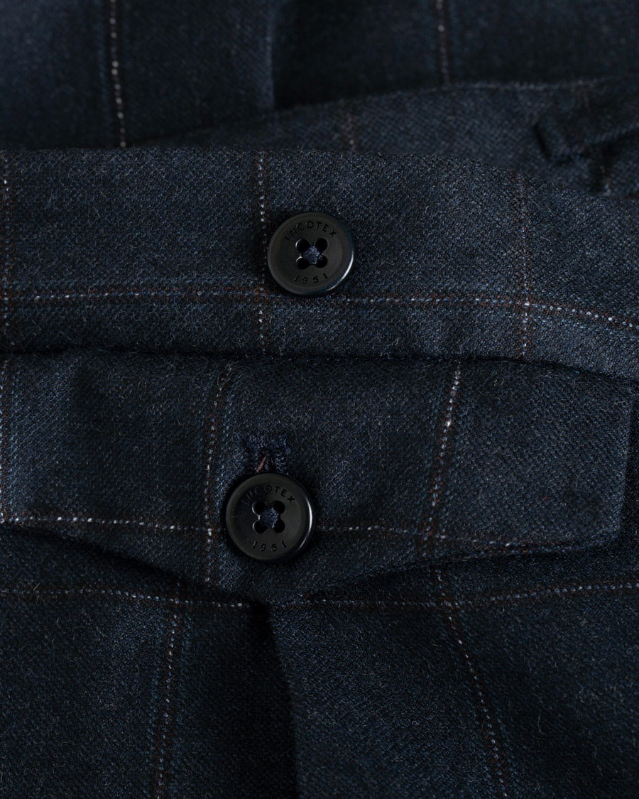 Hombres | Pantalones | Incotex | Slim Fit Side-adjuster Windowpane Flannel Trousers Navy