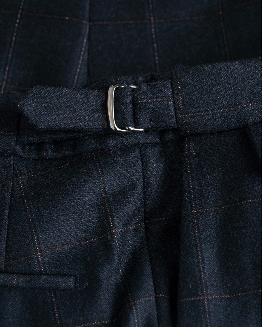 Hombres | Pantalones | Incotex | Slim Fit Side-adjuster Windowpane Flannel Trousers Navy