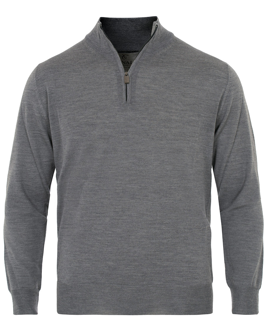 Hombres | Jerséis y prendas de punto | Canali | Merino Wool Half Zip Sweater Grey Melange