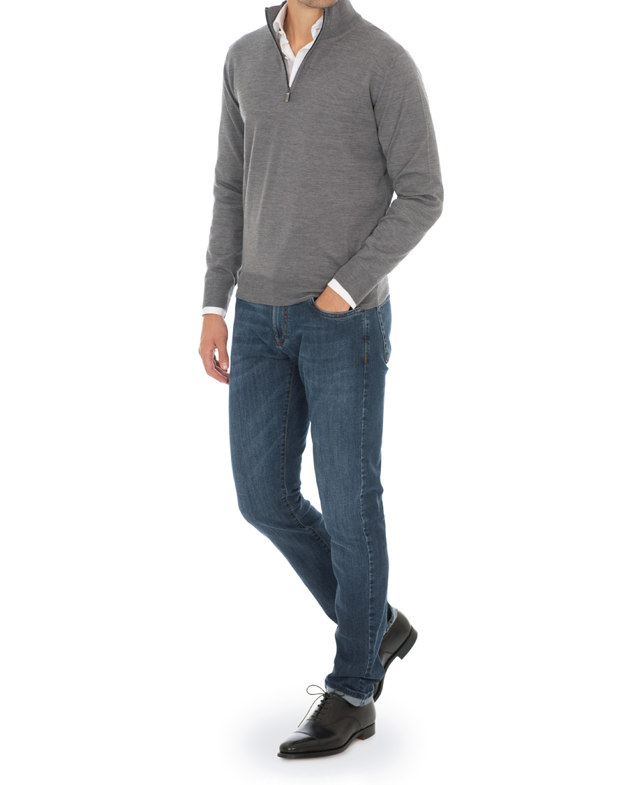 Hombres | Jerséis y prendas de punto | Canali | Merino Wool Half Zip Sweater Grey Melange