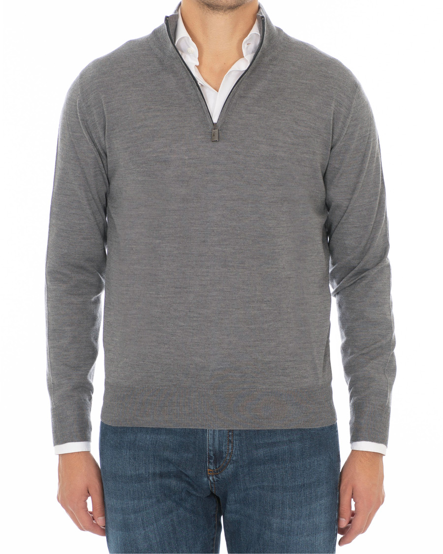 Hombres | Jerséis y prendas de punto | Canali | Merino Wool Half Zip Sweater Grey Melange