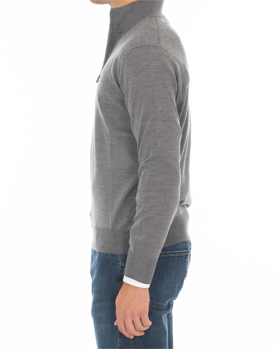 Hombres | Jerséis y prendas de punto | Canali | Merino Wool Half Zip Sweater Grey Melange
