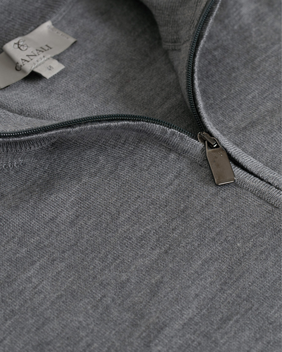 Hombres | Jerséis y prendas de punto | Canali | Merino Wool Half Zip Sweater Grey Melange