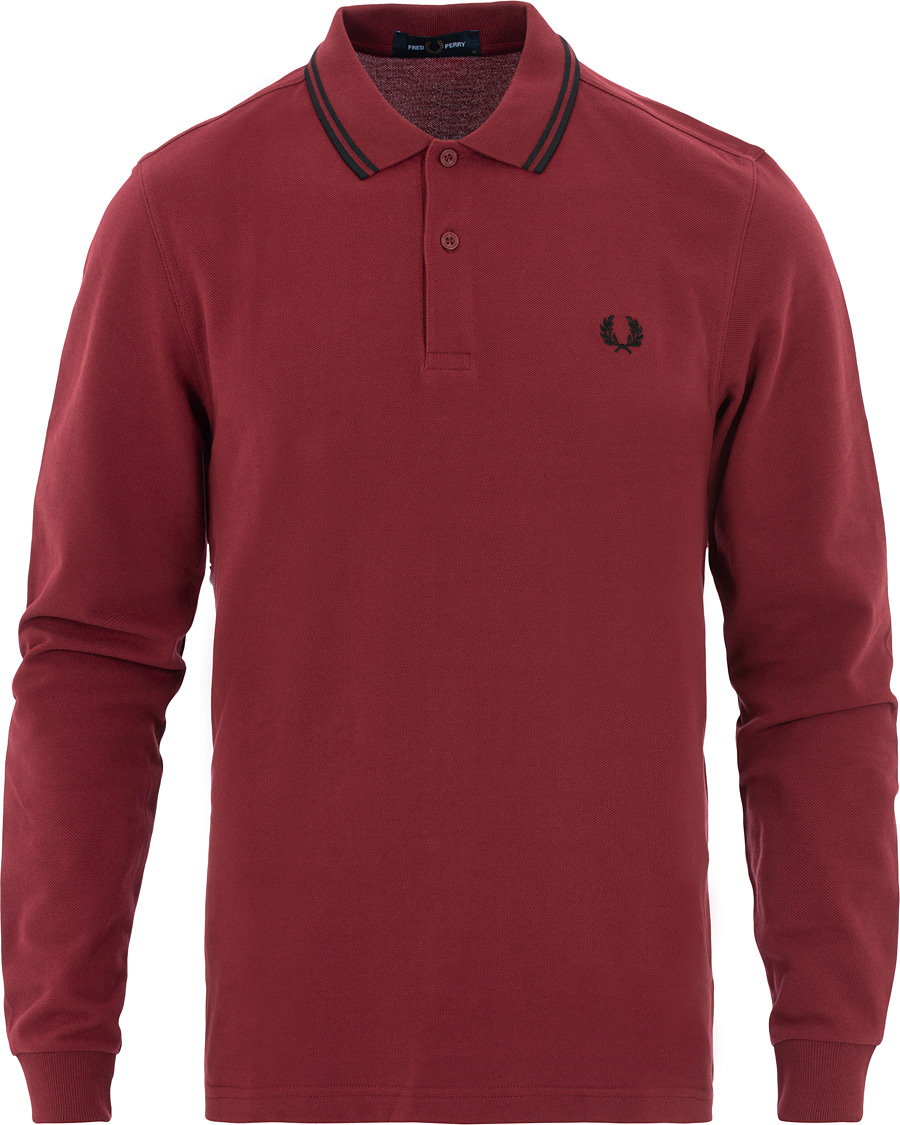 Hombres | Jerséis y prendas de punto | Fred Perry | Slim Fit Long Sleeve Polo Twin Tip Wine Red