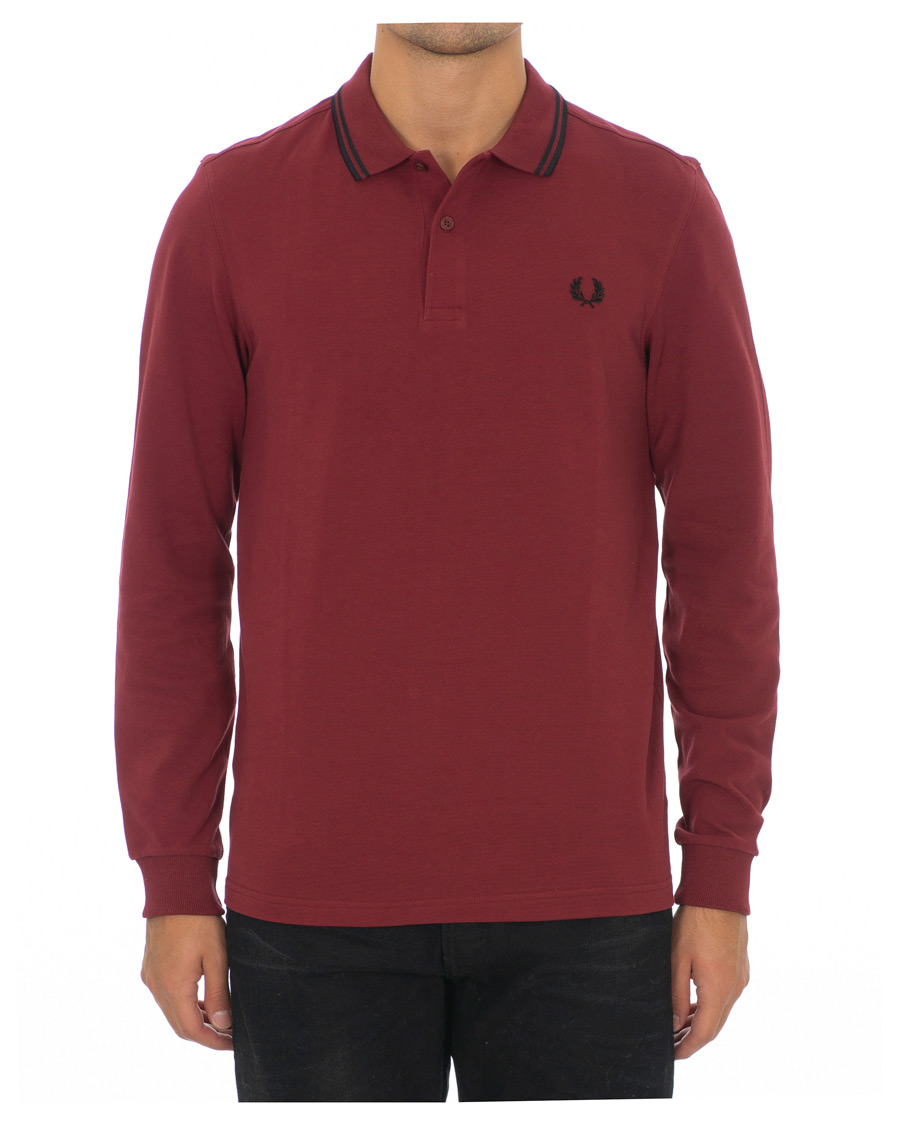 Hombres | Jerséis y prendas de punto | Fred Perry | Slim Fit Long Sleeve Polo Twin Tip Wine Red