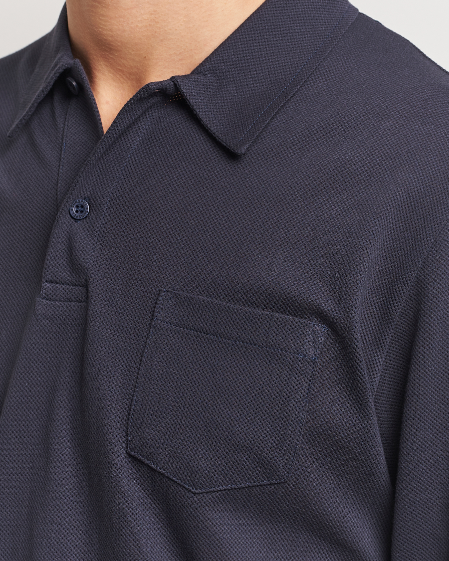 Hombres | Polos | Sunspel | Long Sleeve Riviera Polo Shirt Navy