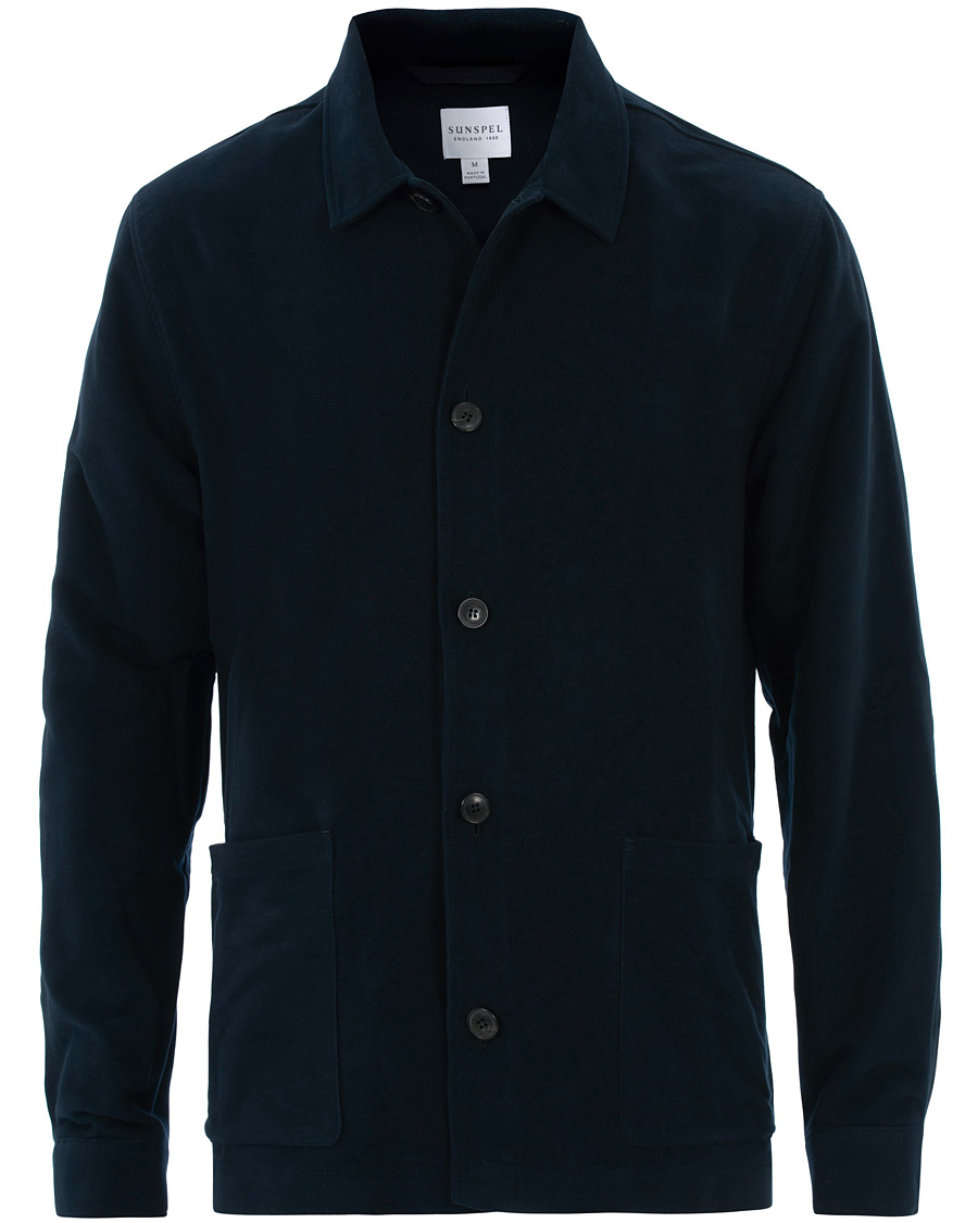 Hombres | Camisas | Sunspel | Twin Pocket Moleskin Jacket Navy