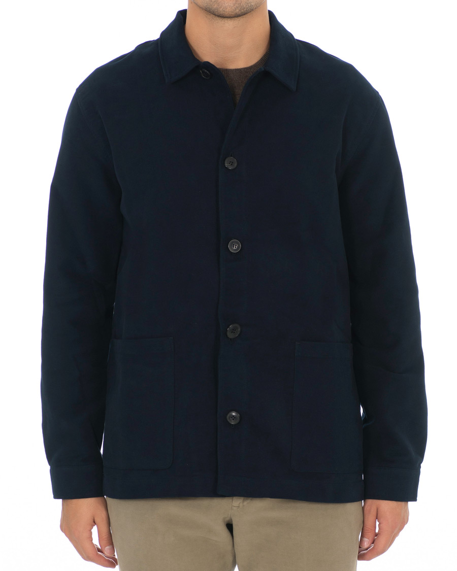 Hombres | Camisas | Sunspel | Twin Pocket Moleskin Jacket Navy