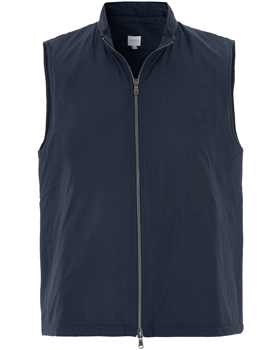 Hombres | Abrigos y chaquetas | Sunspel | Padded Full Zip Gilet Navy