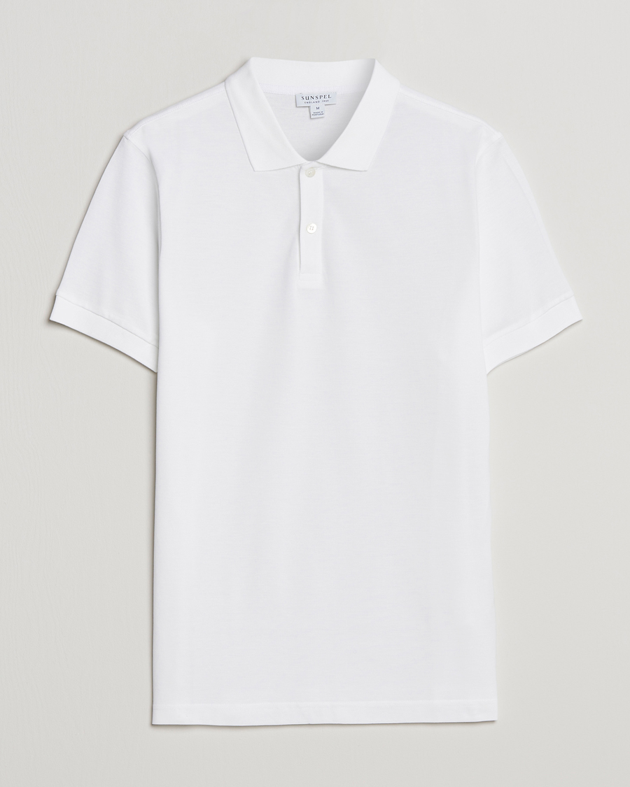 Hombres | Polos | Sunspel | Short Sleeve Pique Polo White