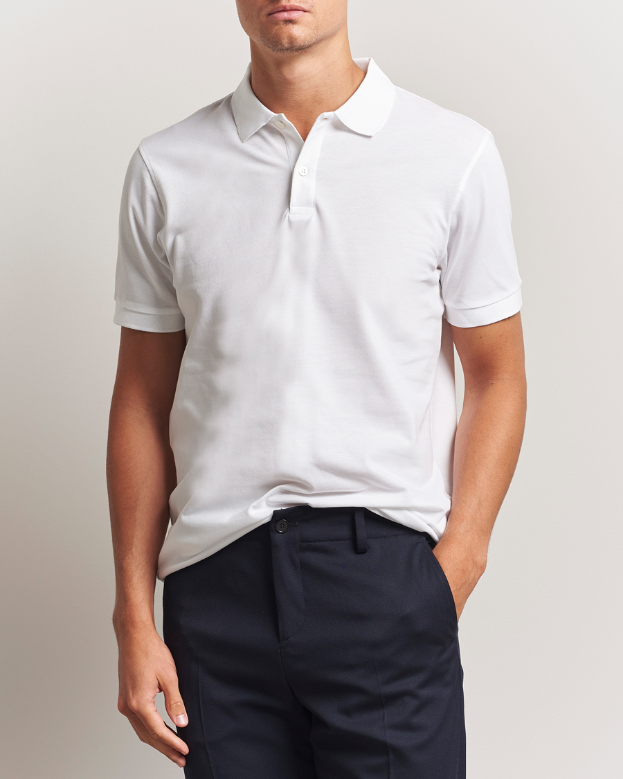 Hombres | Polos | Sunspel | Short Sleeve Pique Polo White