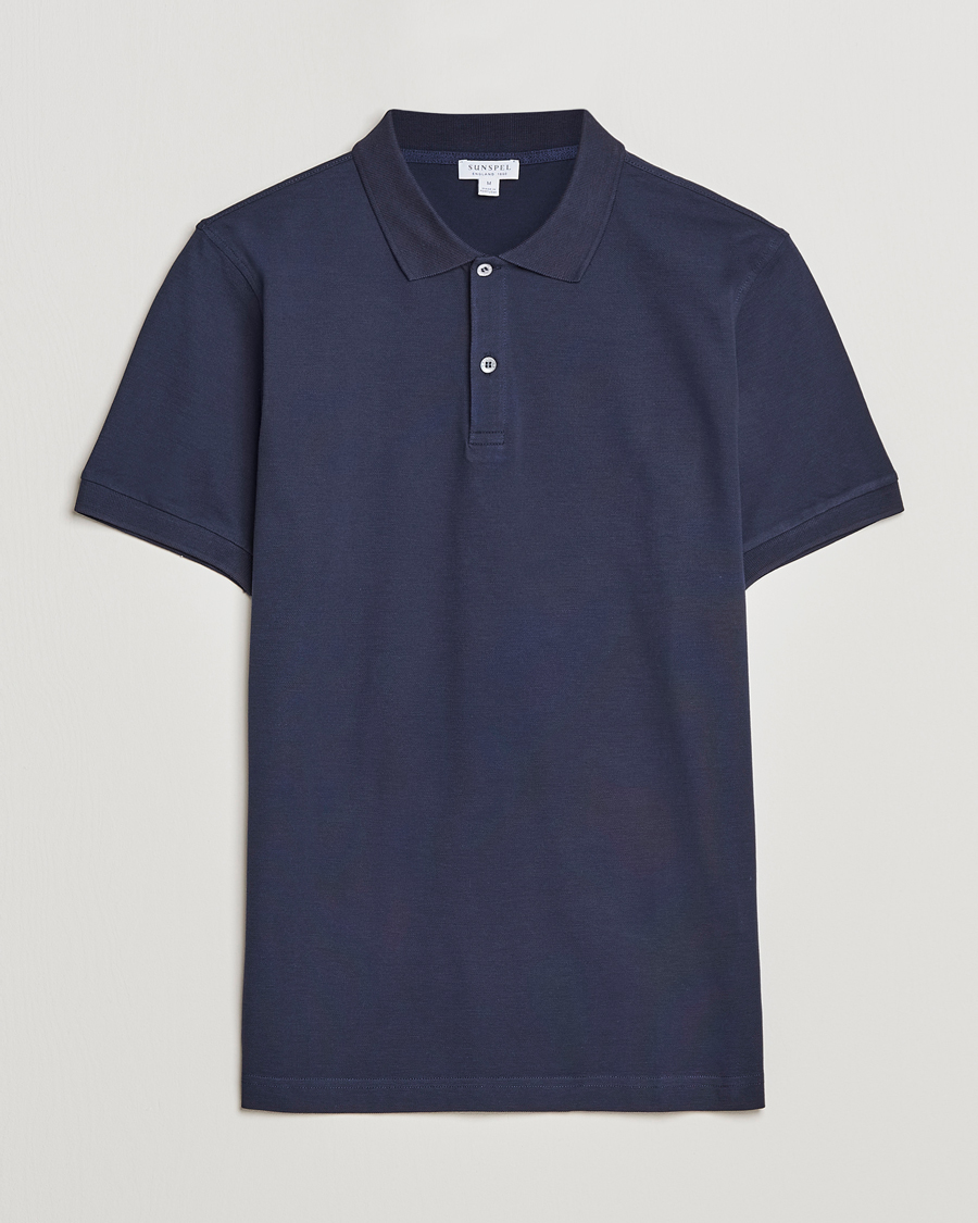 Hombres | Polos | Sunspel | Short Sleeve Pique Polo Navy