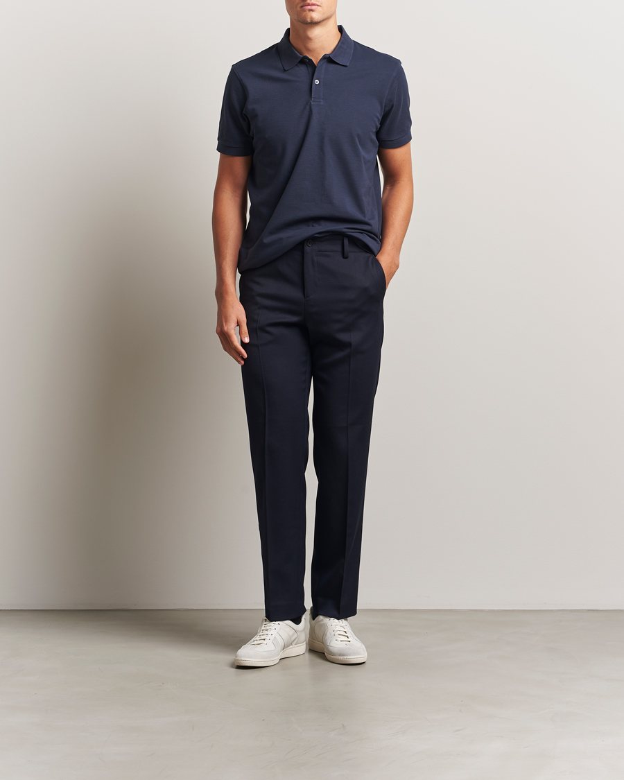 Hombres | Polos | Sunspel | Short Sleeve Pique Polo Navy