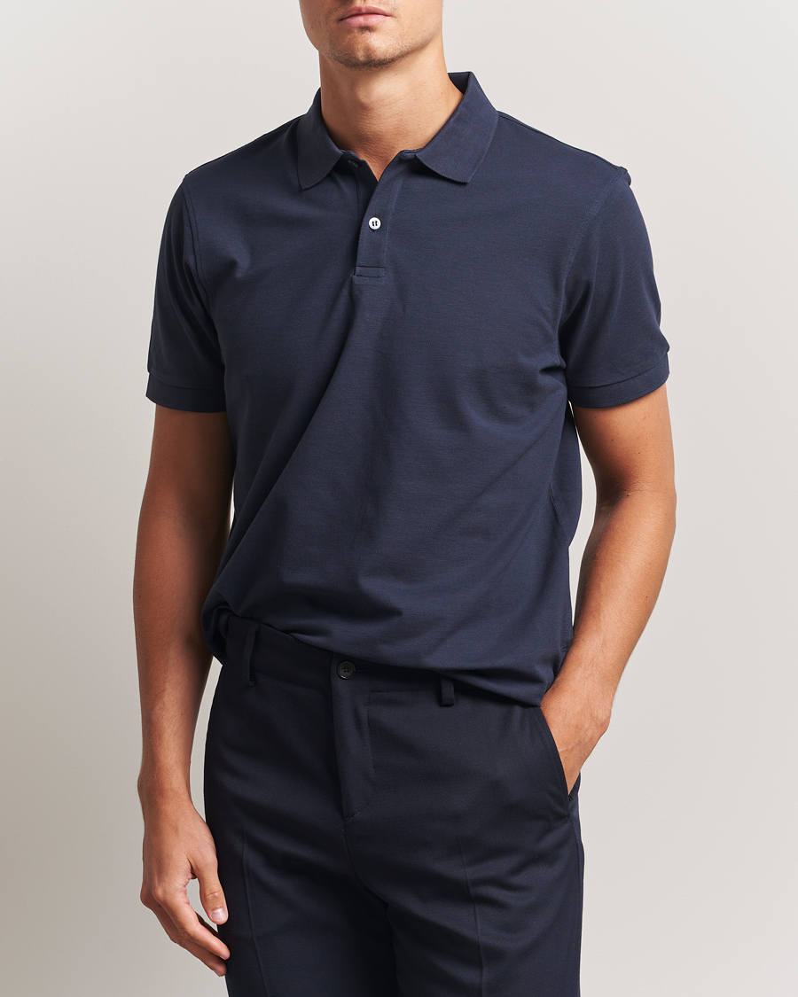 Hombres | Polos | Sunspel | Short Sleeve Pique Polo Navy