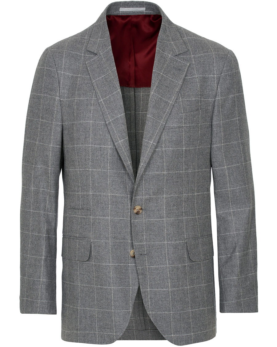 Hombres | Blazers | Brunello Cucinelli | Windowpane Check Blazer Light Grey