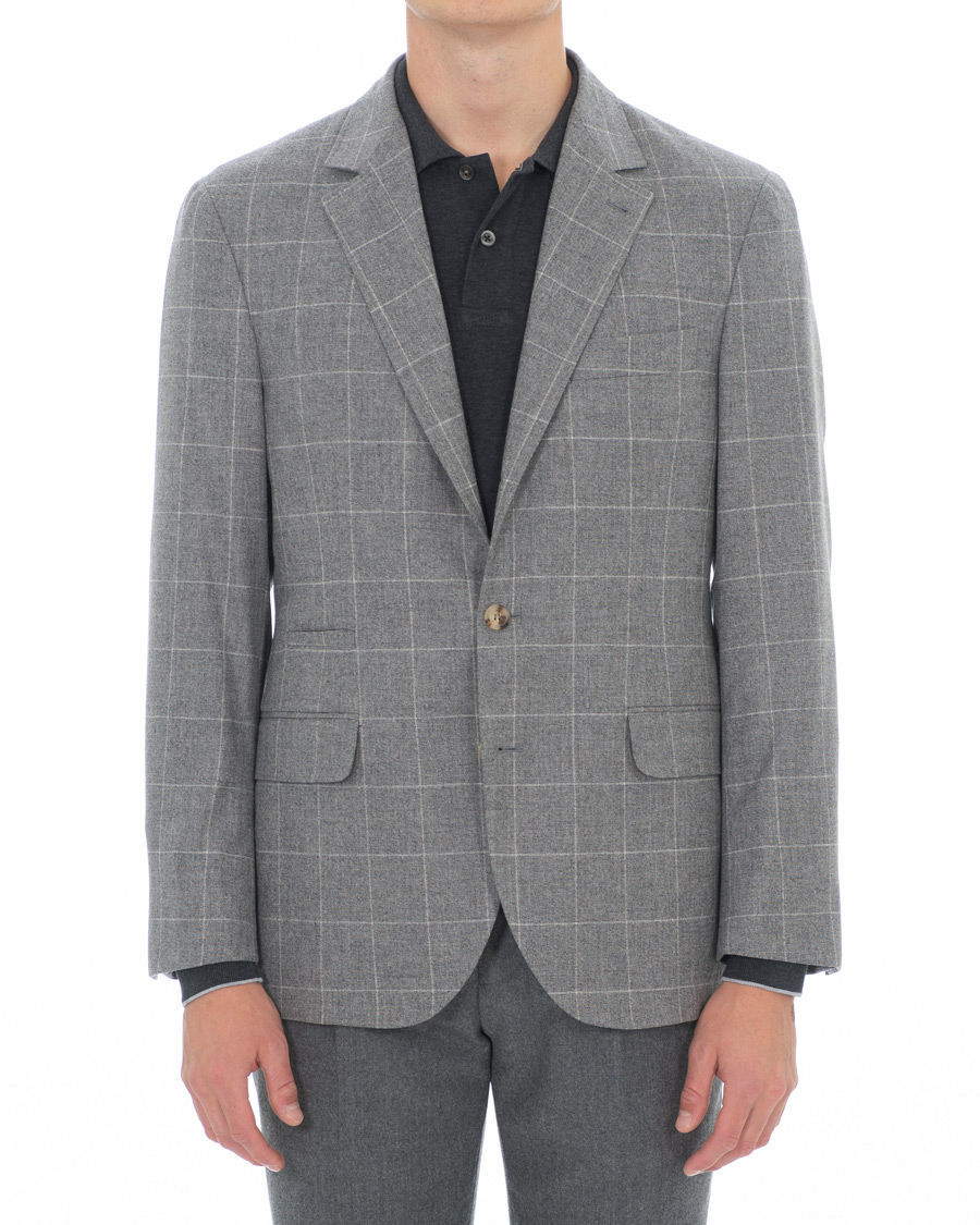 Hombres | Blazers | Brunello Cucinelli | Windowpane Check Blazer Light Grey