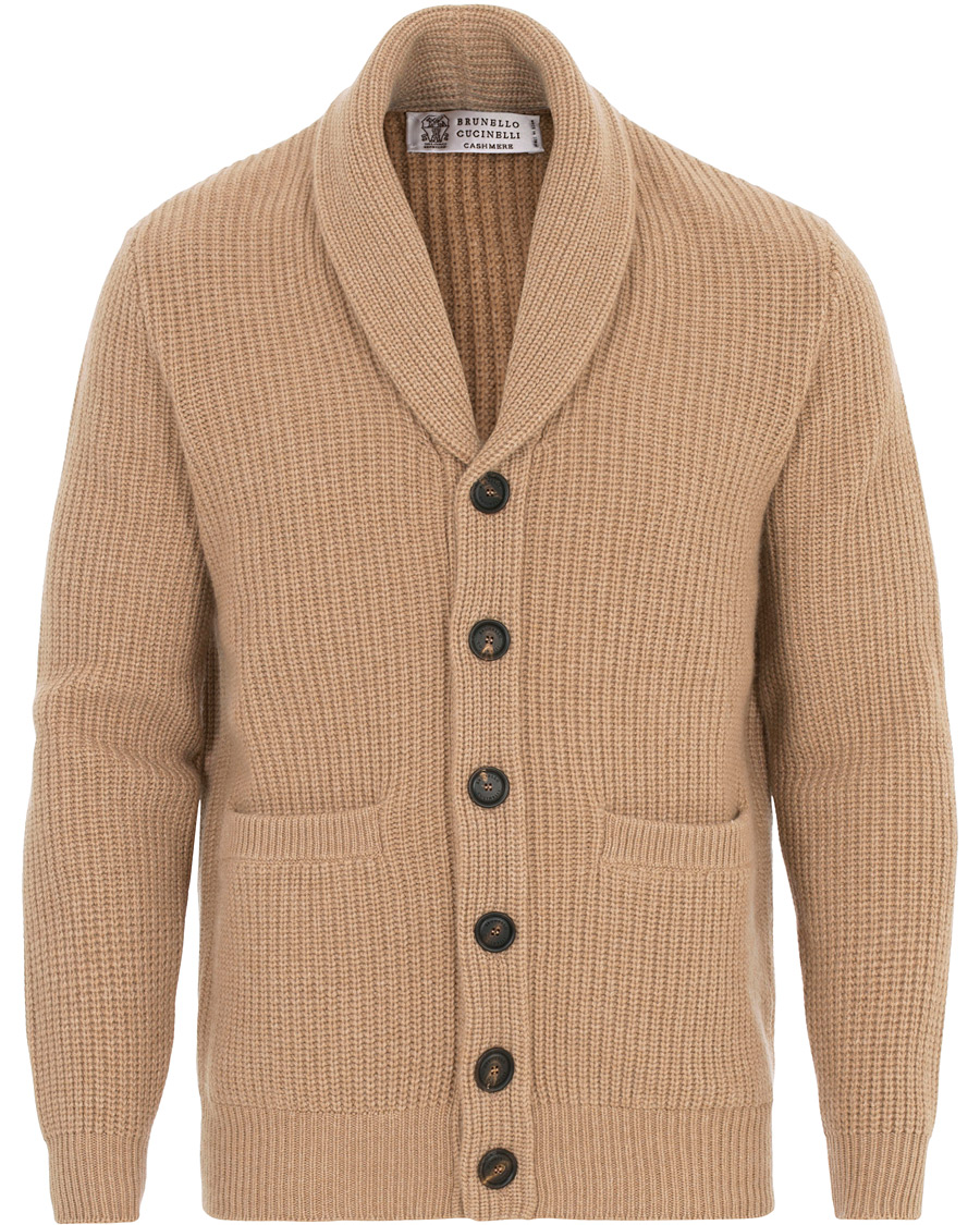 Hombres | Jerséis y prendas de punto | Brunello Cucinelli | Cashmere Blend Shawl Collar Cardigan Camel