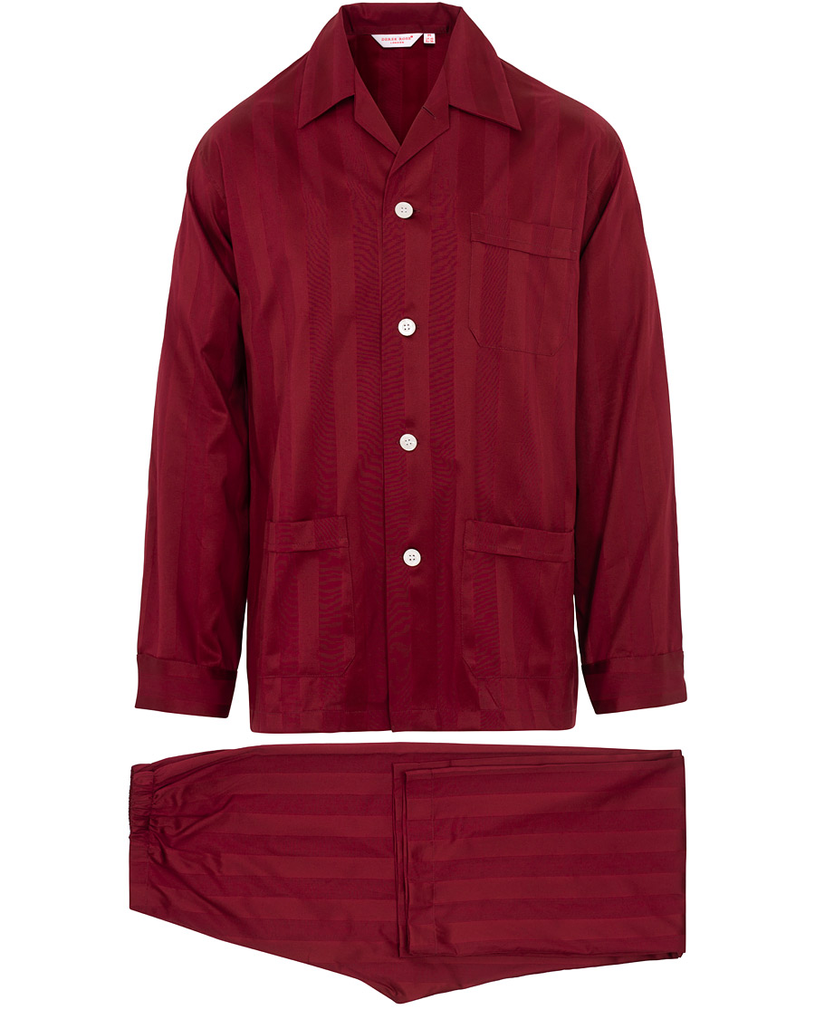 Hombres | Pijamas y batas | Derek Rose | Cotton Satin Striped Pyjama Set Wine Red
