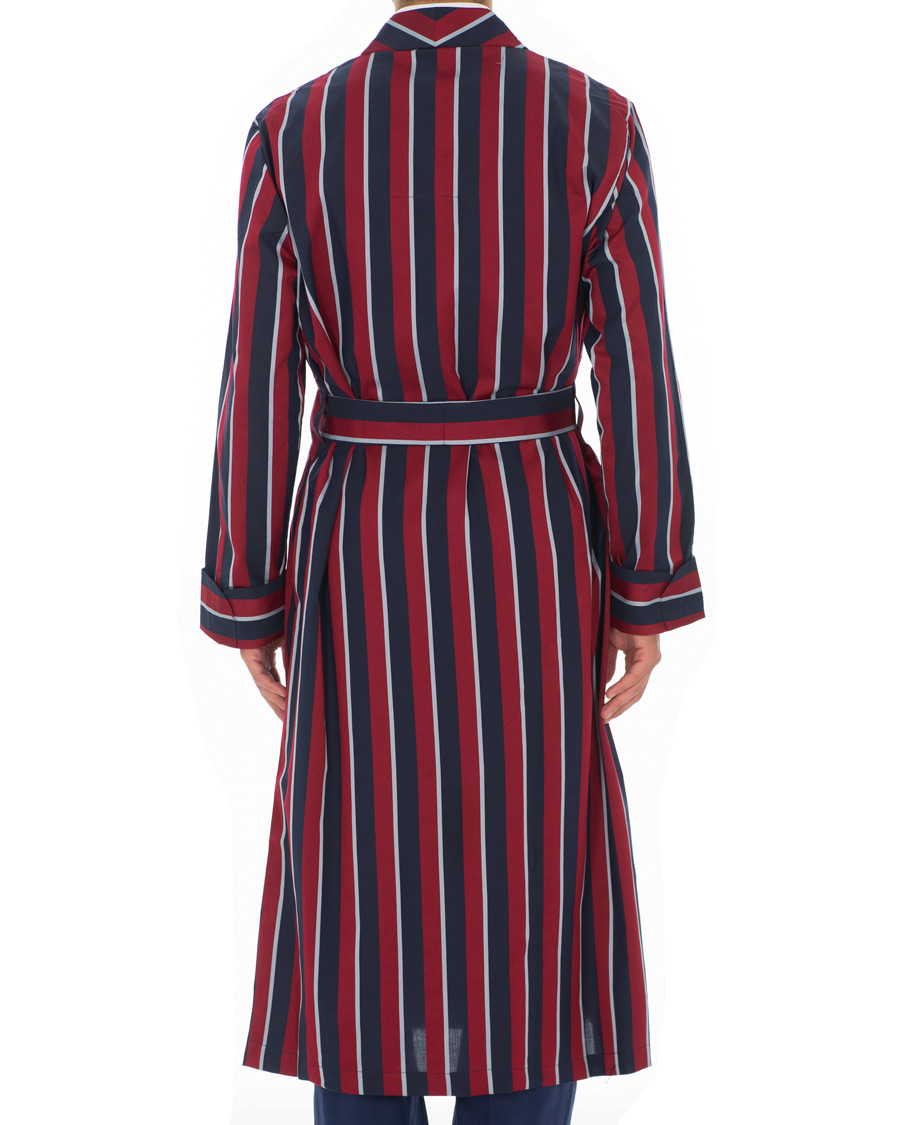 Hombres | Pijamas y batas | Derek Rose | Striped Cotton Satin Dressing Gown Red/Blue/White