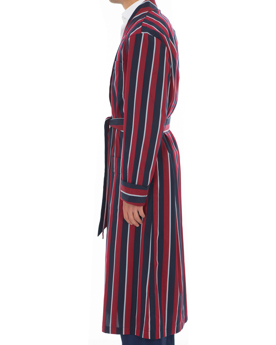 Hombres | Pijamas y batas | Derek Rose | Striped Cotton Satin Dressing Gown Red/Blue/White