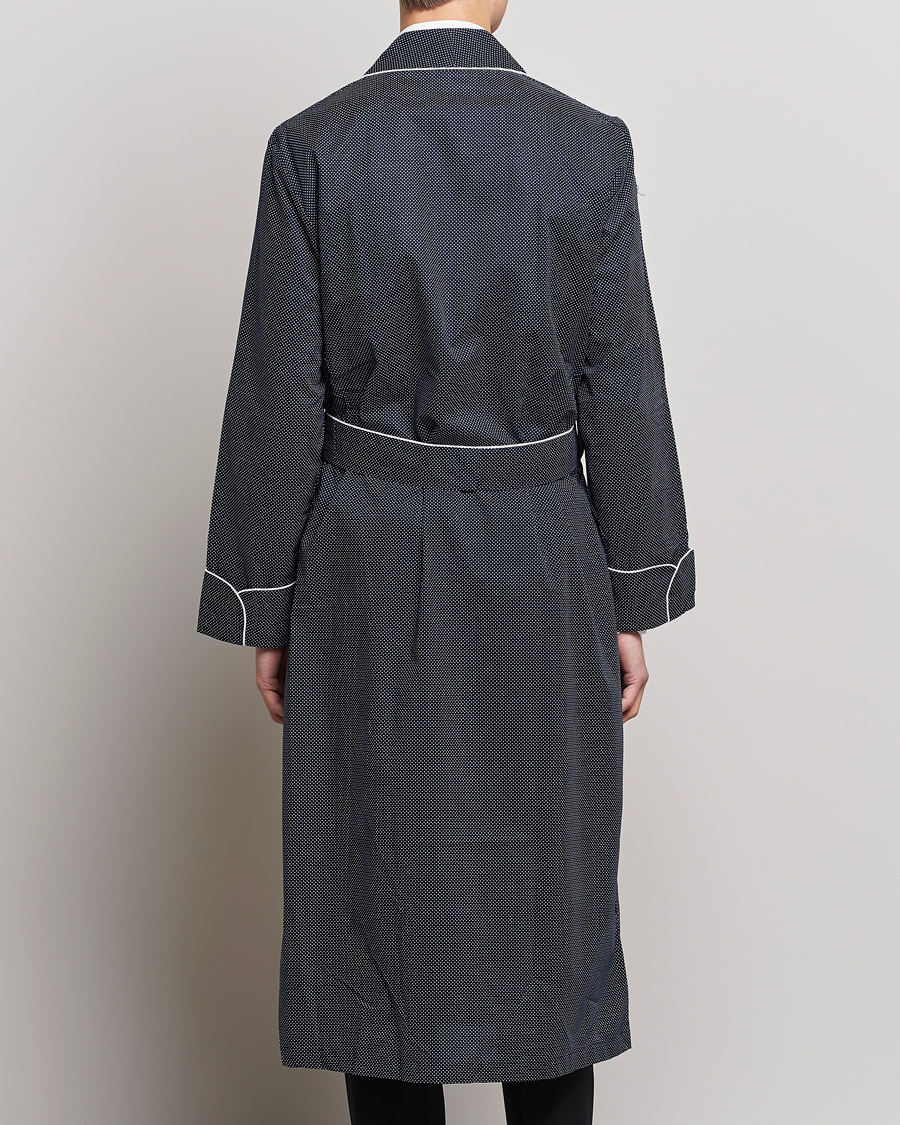 Hombres | Pijamas y batas | Derek Rose | Polka Dot Cotton Satin Dressing Gown Navy