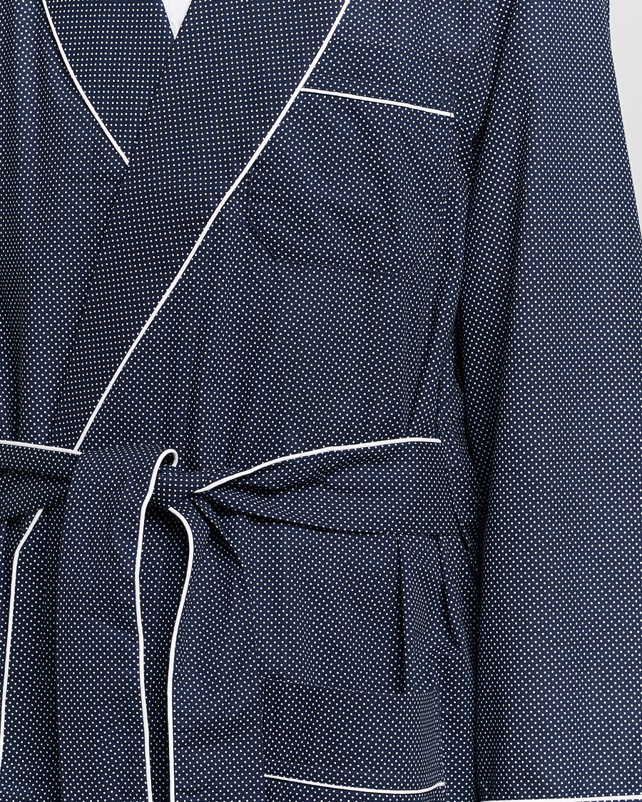 Hombres | Pijamas y batas | Derek Rose | Polka Dot Cotton Satin Dressing Gown Navy
