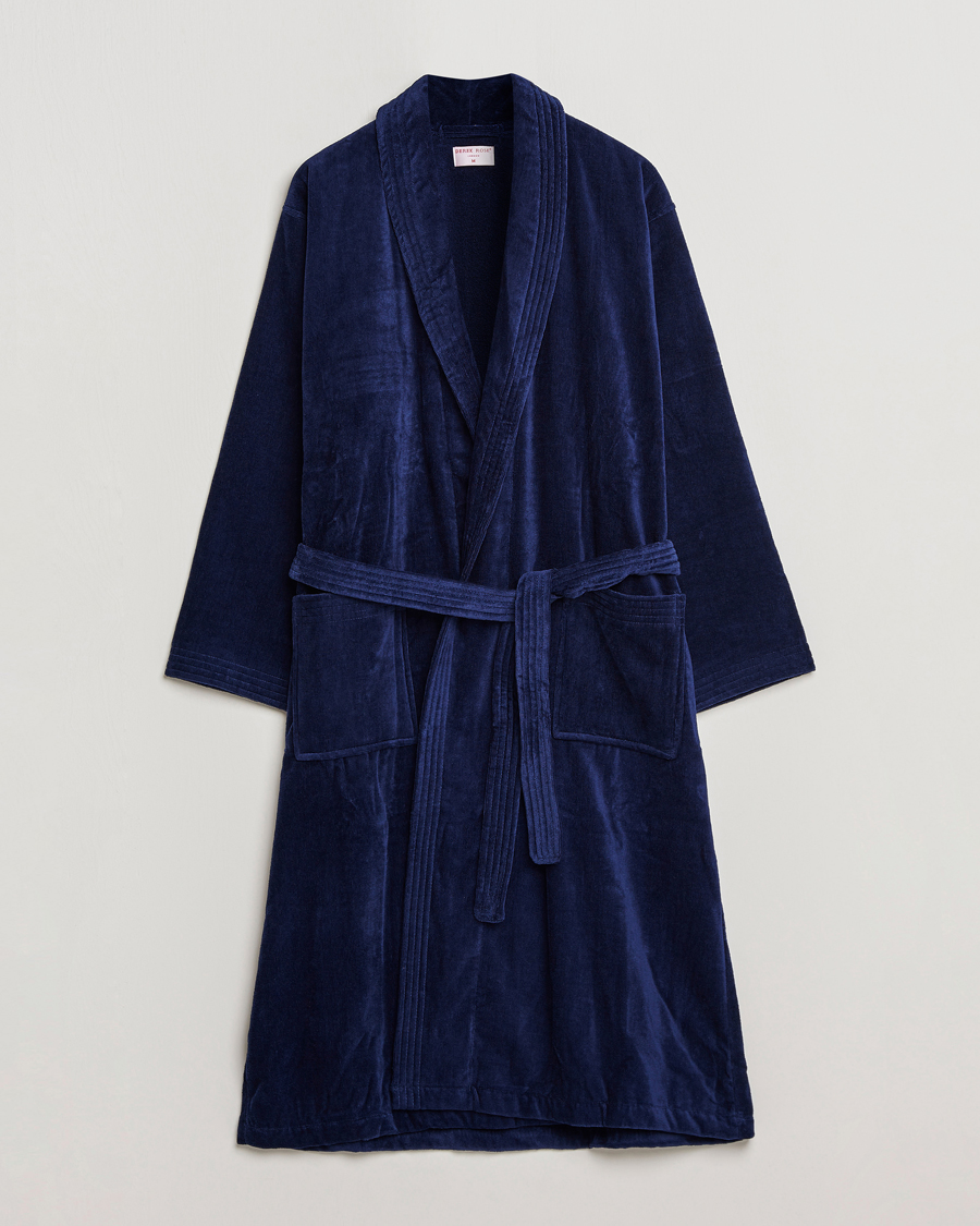 Hombres | Pijamas y batas | Derek Rose | Cotton Velour Gown Navy