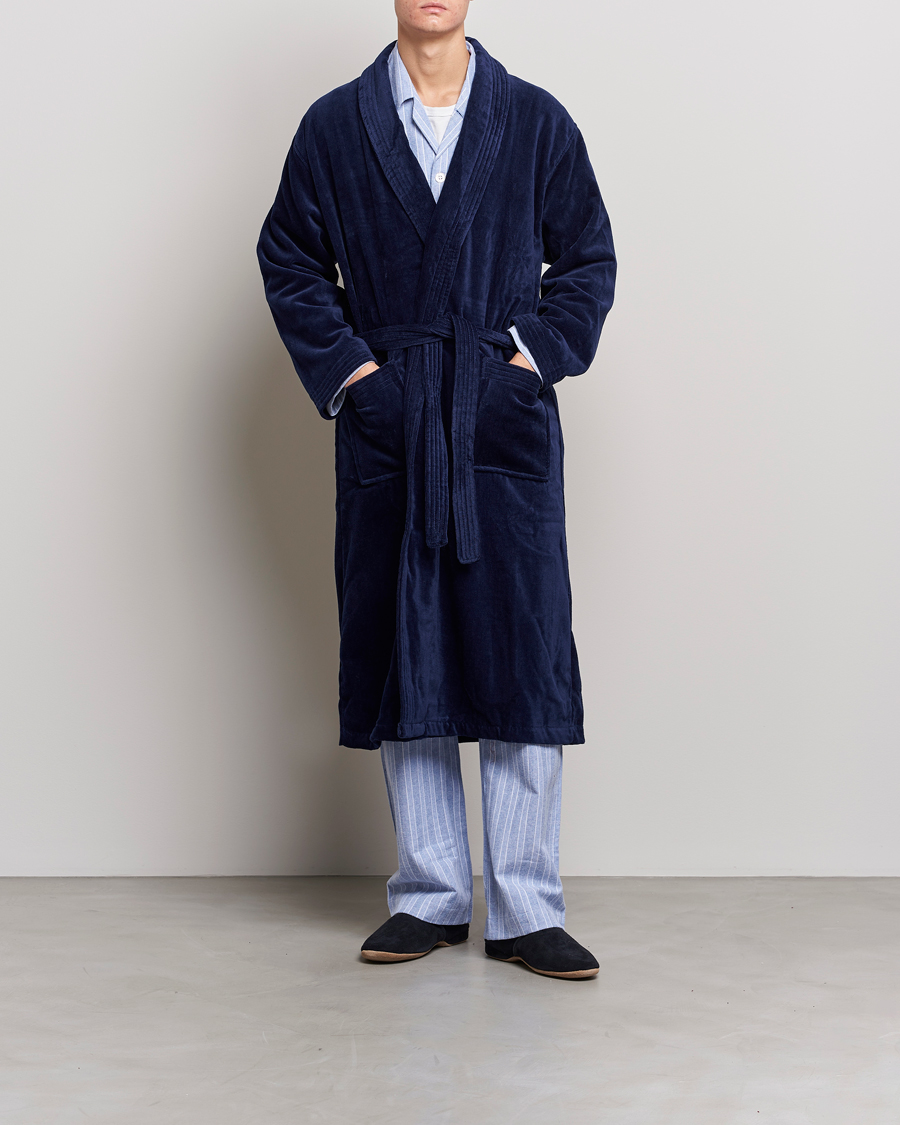 Hombres | Pijamas y batas | Derek Rose | Cotton Velour Gown Navy