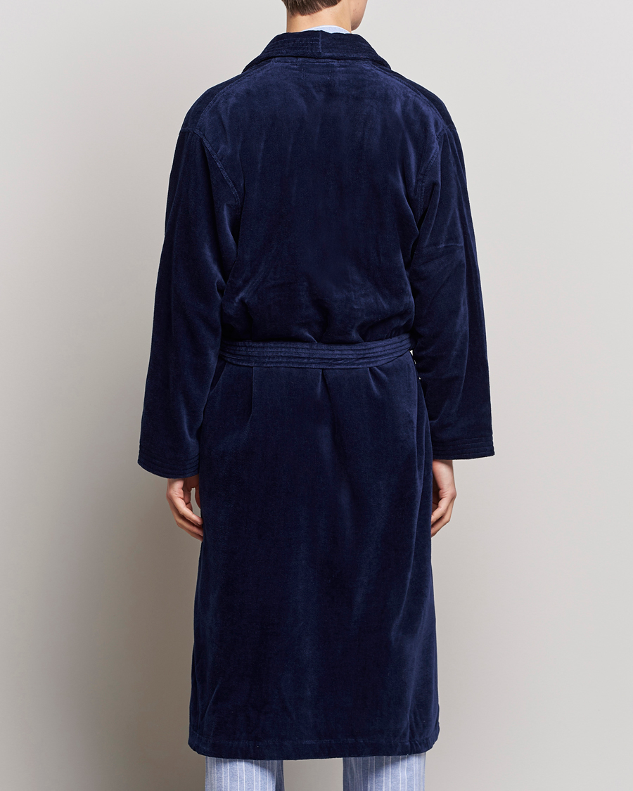 Hombres | Pijamas y batas | Derek Rose | Cotton Velour Gown Navy