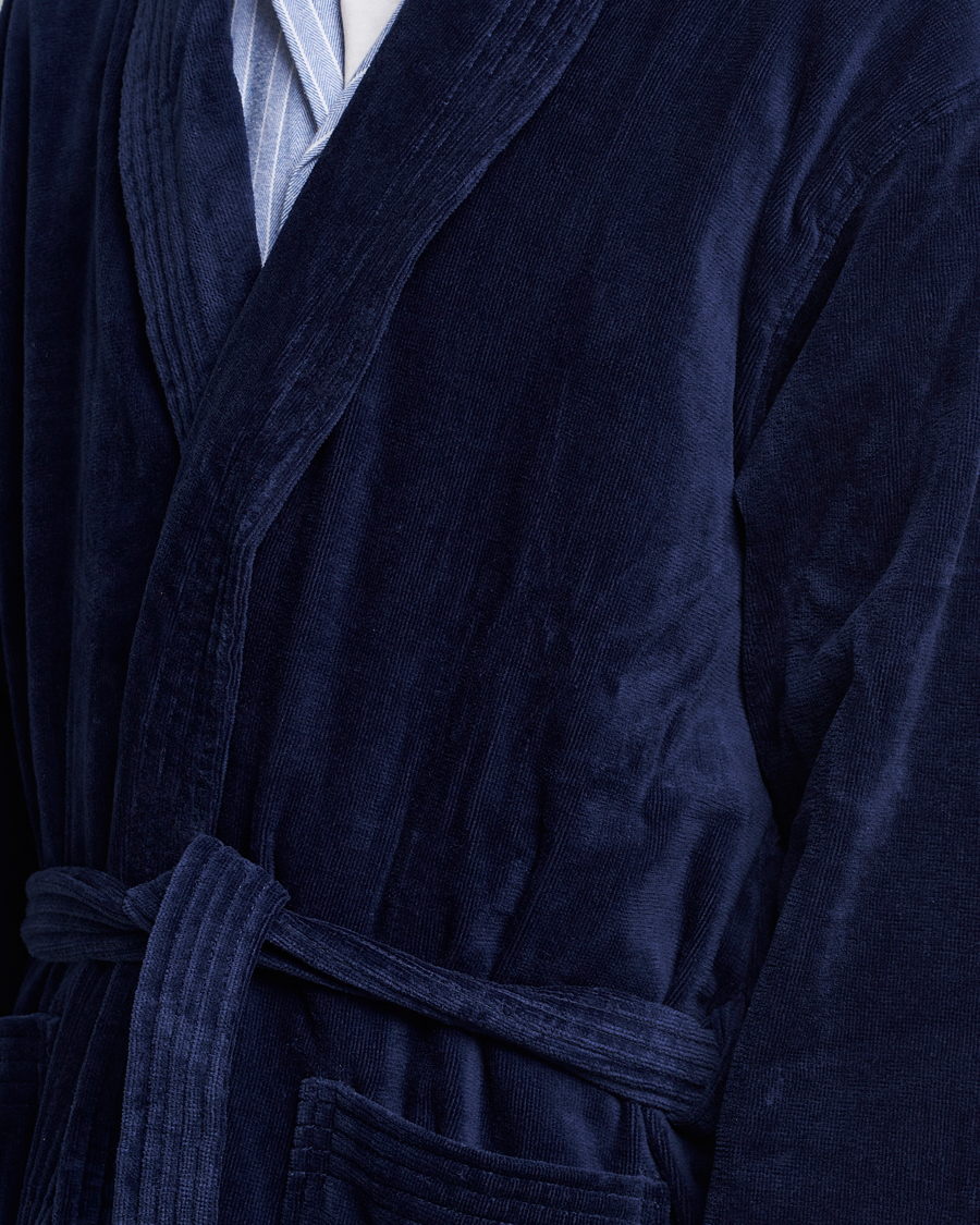 Hombres | Pijamas y batas | Derek Rose | Cotton Velour Gown Navy