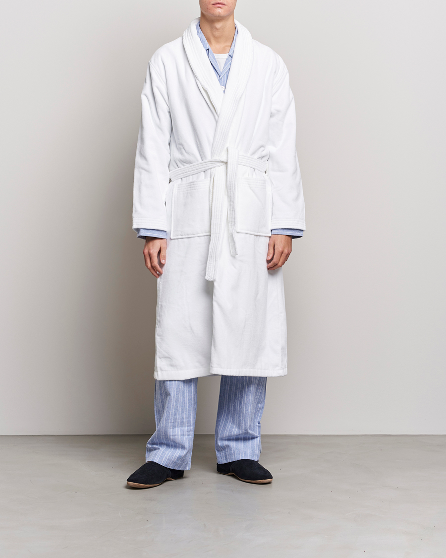 Hombres | Derek Rose Cotton Velour Gown White | Derek Rose | Cotton Velour Gown White