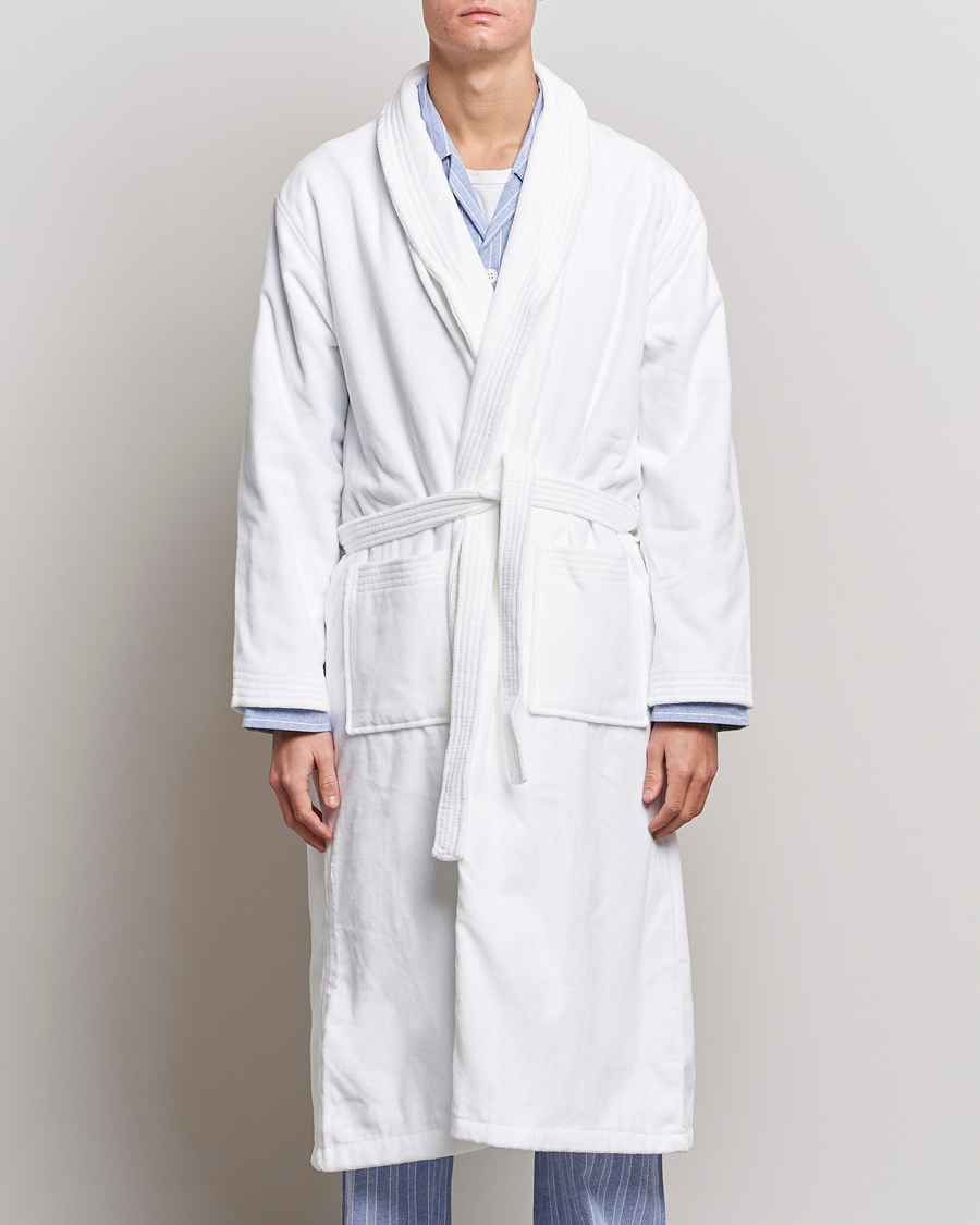Hombres | Derek Rose Cotton Velour Gown White | Derek Rose | Cotton Velour Gown White