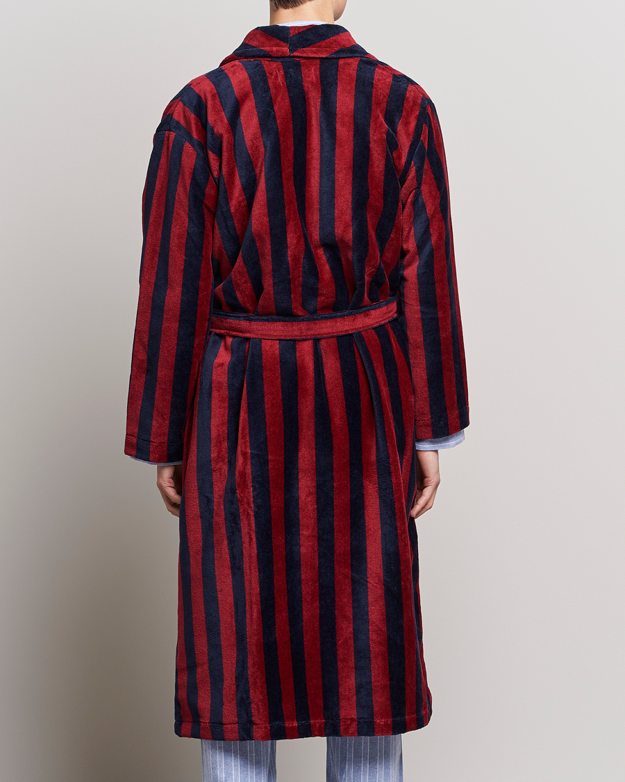 Hombres | Pijamas y batas | Derek Rose | Cotton Velour Striped Gown Red/Blue