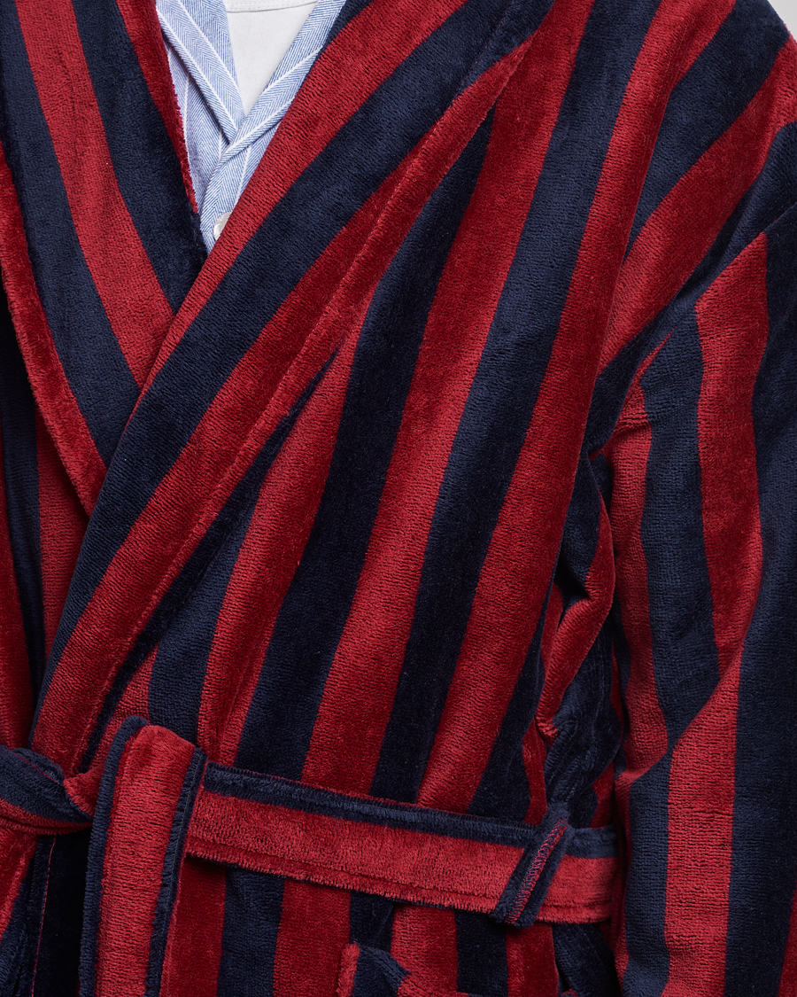 Hombres | Pijamas y batas | Derek Rose | Cotton Velour Striped Gown Red/Blue