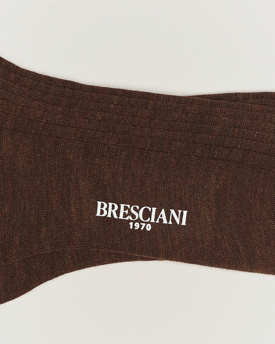Hombres | Calcetines | Bresciani | Wool/Nylon Ribbed Short Socks Brown Melange