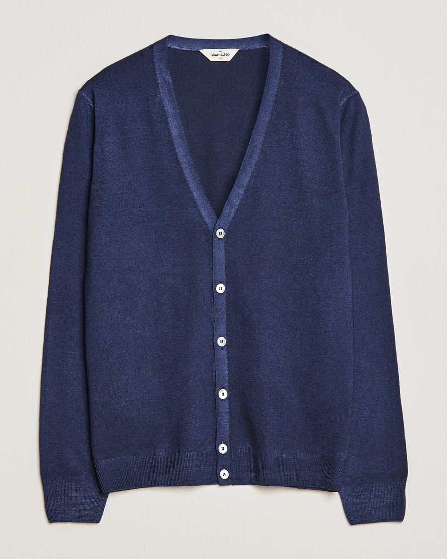 Hombres | Jerséis y prendas de punto | Gran Sasso | Vintage Merino Fashion Fit Cardigan Navy