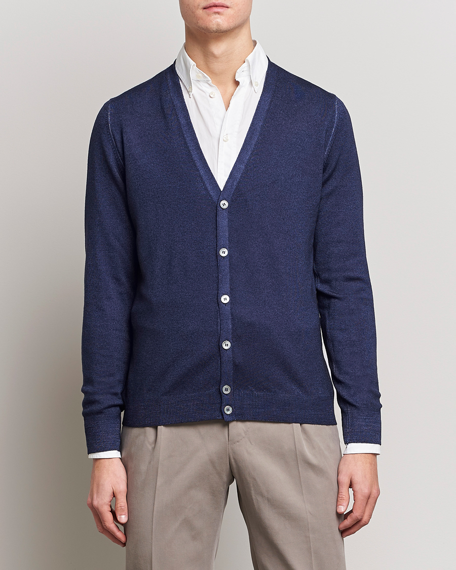 Hombres | Jerséis y prendas de punto | Gran Sasso | Vintage Merino Fashion Fit Cardigan Navy