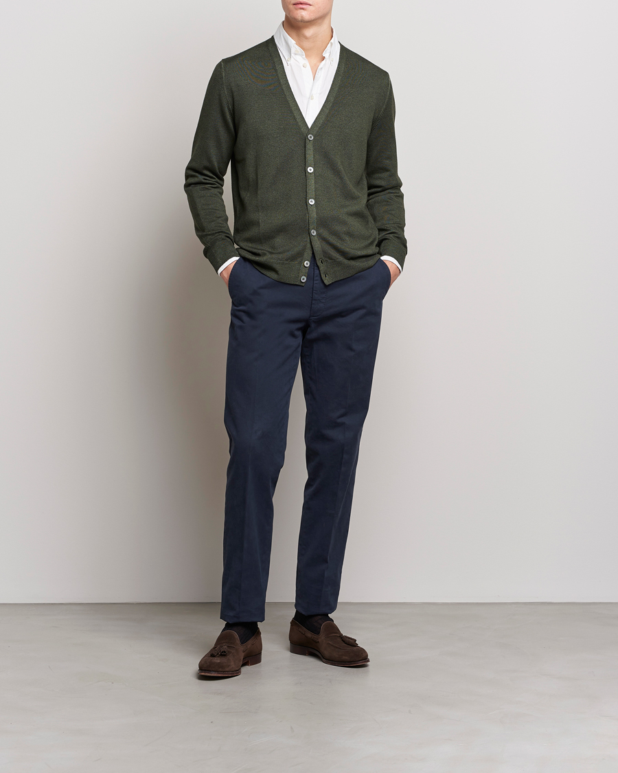 Hombres | Jerséis y prendas de punto | Gran Sasso | Vintage Merino Fashion Fit Cardigan Green