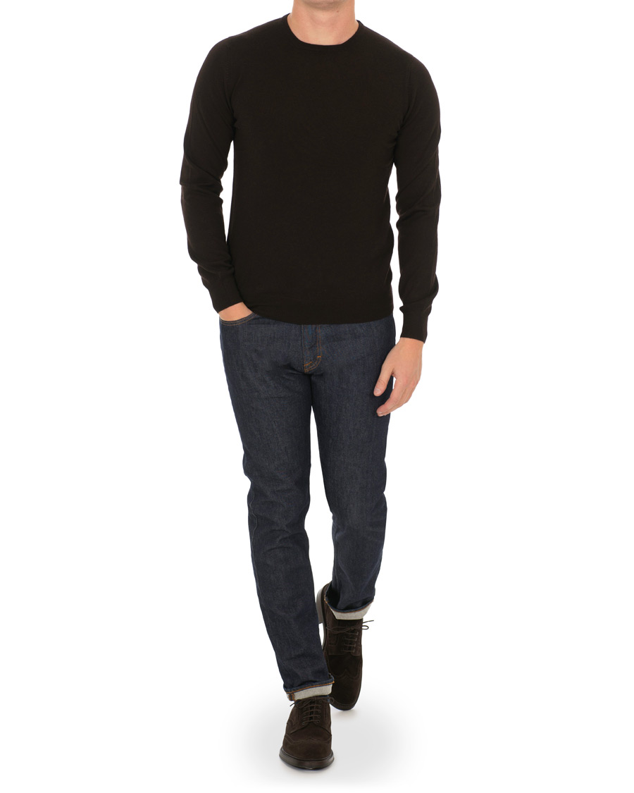 Hombres | Jerséis y prendas de punto | Gran Sasso | Merino Fashion Fit Crew Neck Pullover Brown